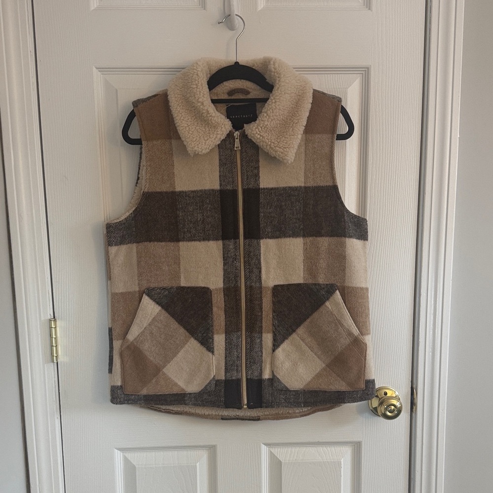 Sanctuary Plaid Vest in Brown and Cream